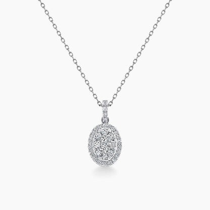 0.55ct oval shape diamond cluster necklace 18k white gold