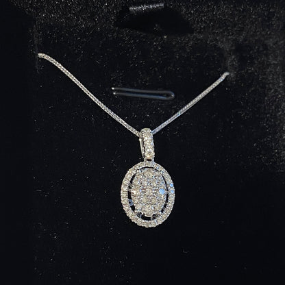 0.55ct oval shape diamond cluster necklace 18k white gold