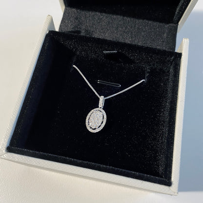 0.55ct oval shape diamond cluster necklace 18k white gold in box