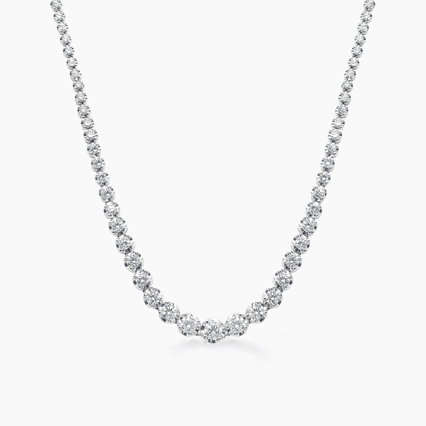 disco 5ct graduated diamond tennis necklace in 18k white gold