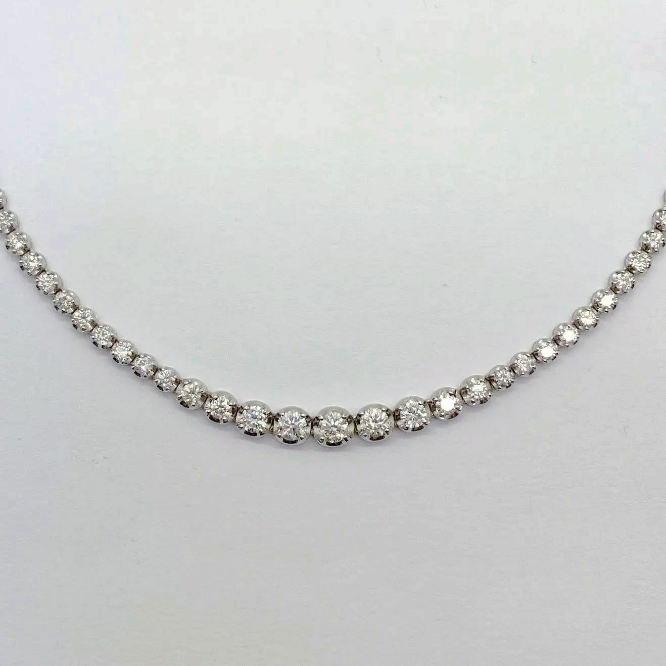 disco 5ct graduated diamond tennis necklace in 18k white gold