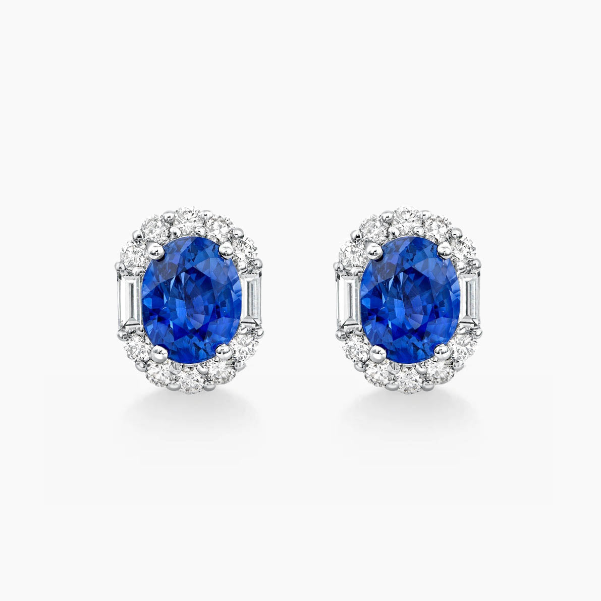 ooak 0.78ct oval sapphire diamond earrings 18k white gold