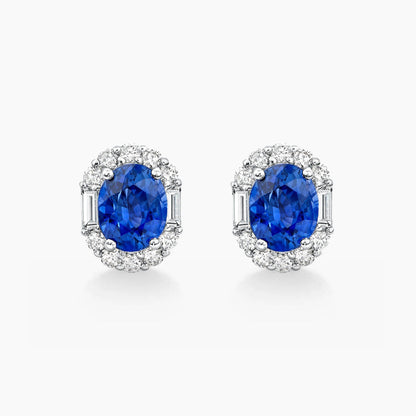 ooak 0.78ct oval sapphire diamond earrings 18k white gold