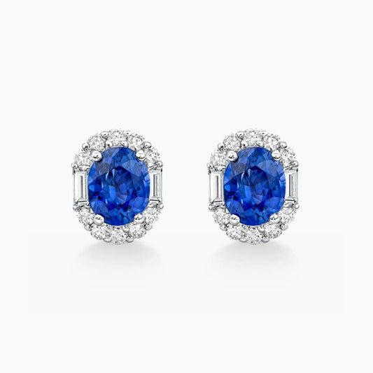 ooak 0.78ct oval sapphire diamond earrings 18k white gold