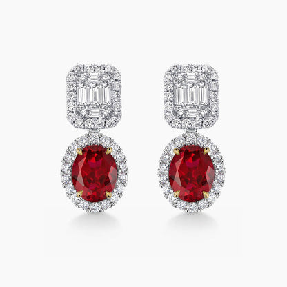 0.81ct ruby earrings with diamonds in 18k white gold