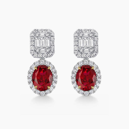 0.81ct ruby earrings with diamonds in 18k white gold