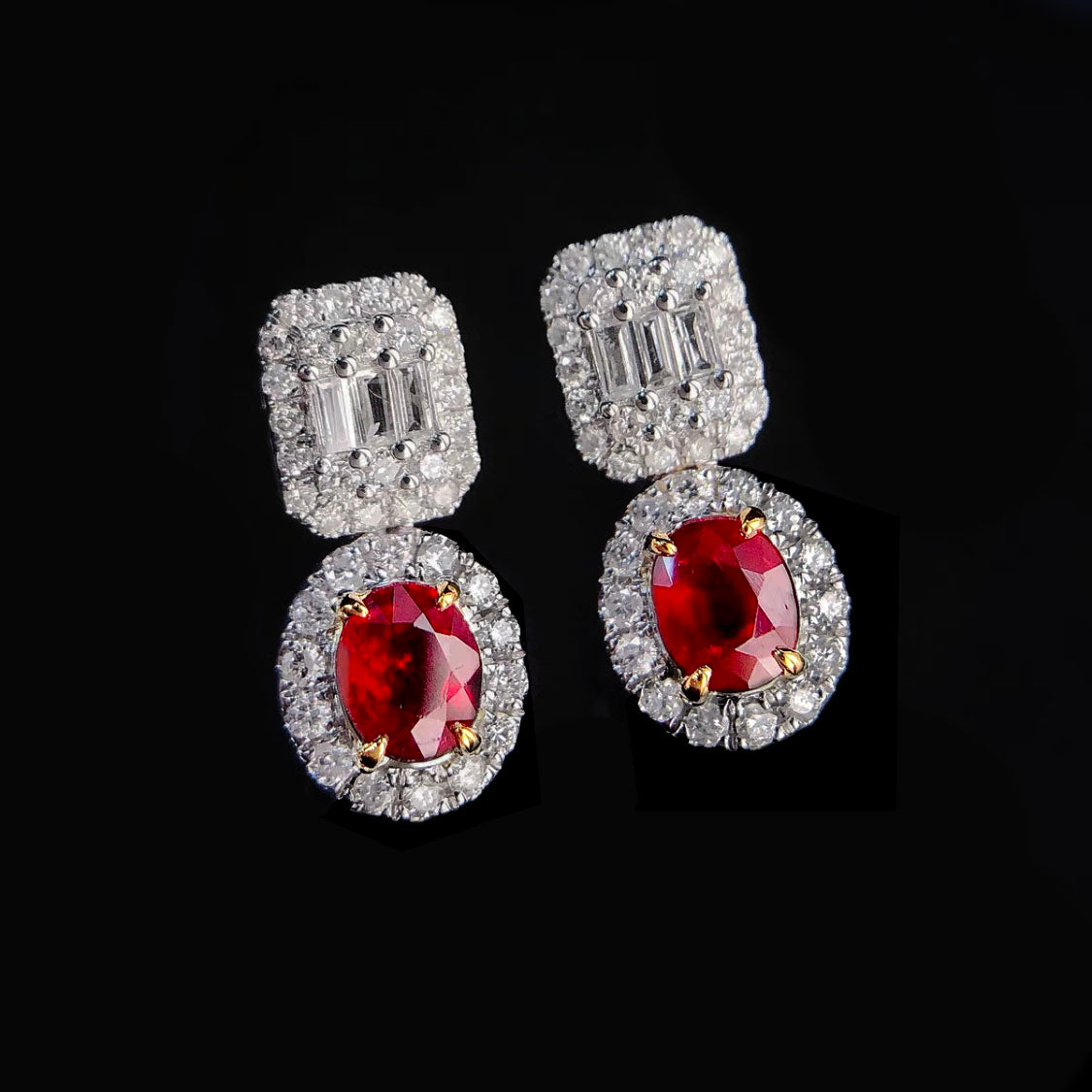 0.81ct ruby earrings with diamonds in 18k white gold