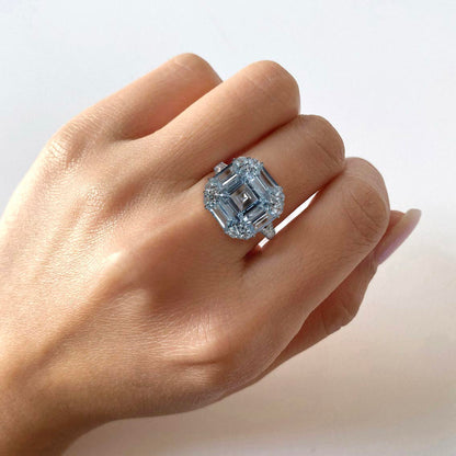 aquamarine diamond ring 18k white gold on model