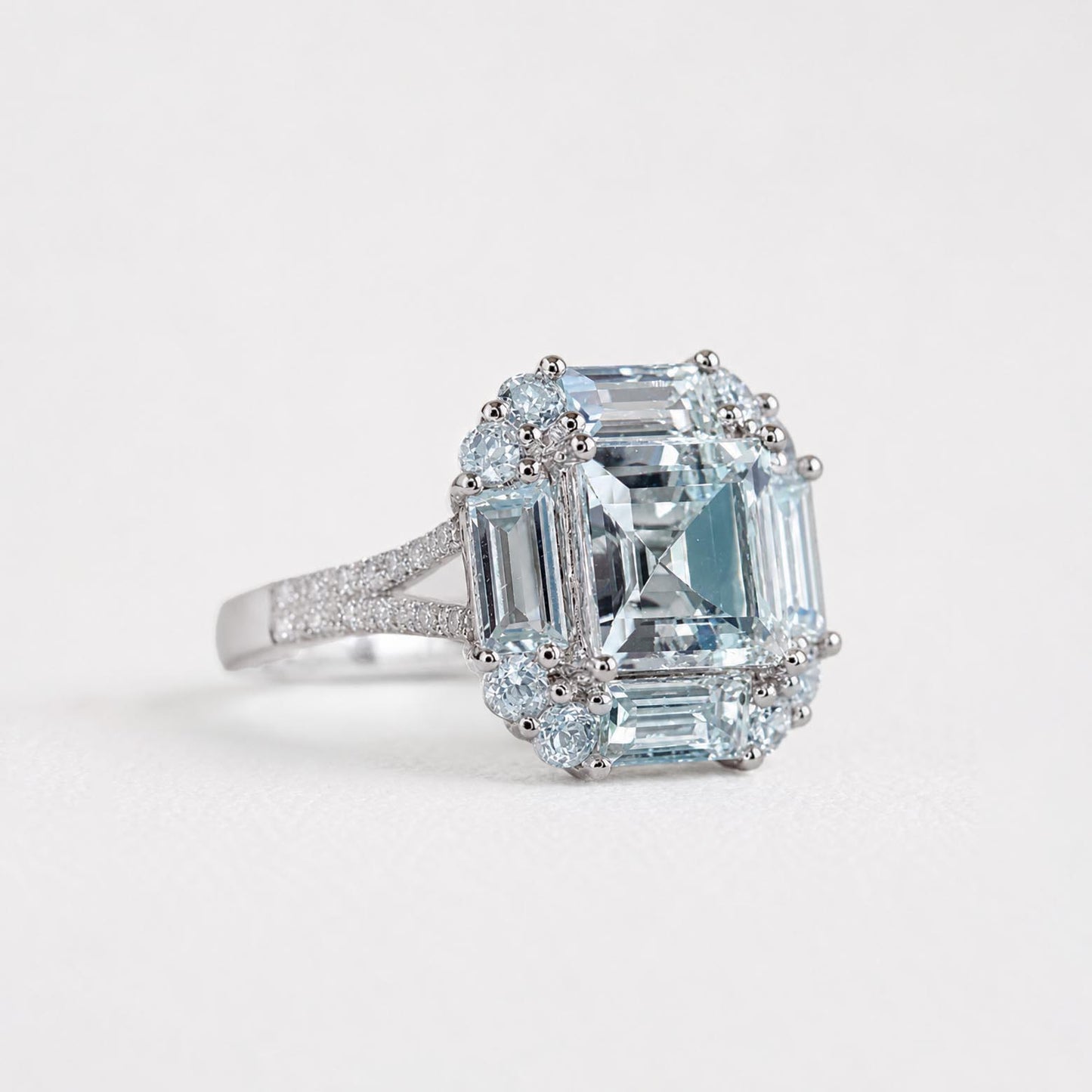 aquamarine diamond ring 18k white gold side view