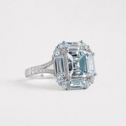 aquamarine diamond ring 18k white gold side view