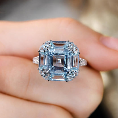 aquamarine diamond ring 18k white gold on hand