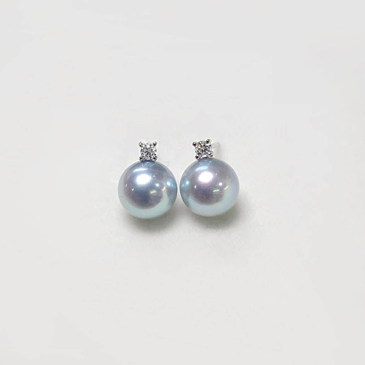 blue akoya pearl diamond earrings 18k white gold