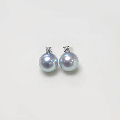 blue akoya pearl diamond earrings 18k white gold