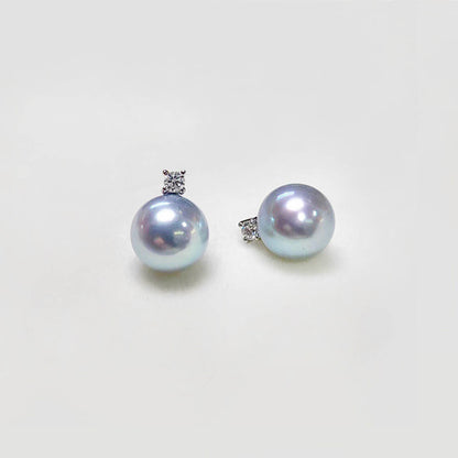 blue akoya pearl diamond earrings 18k white gold