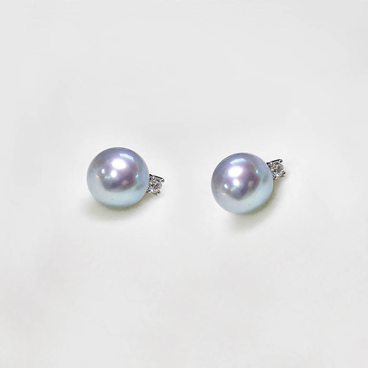 blue akoya pearl diamond earrings 18k white gold