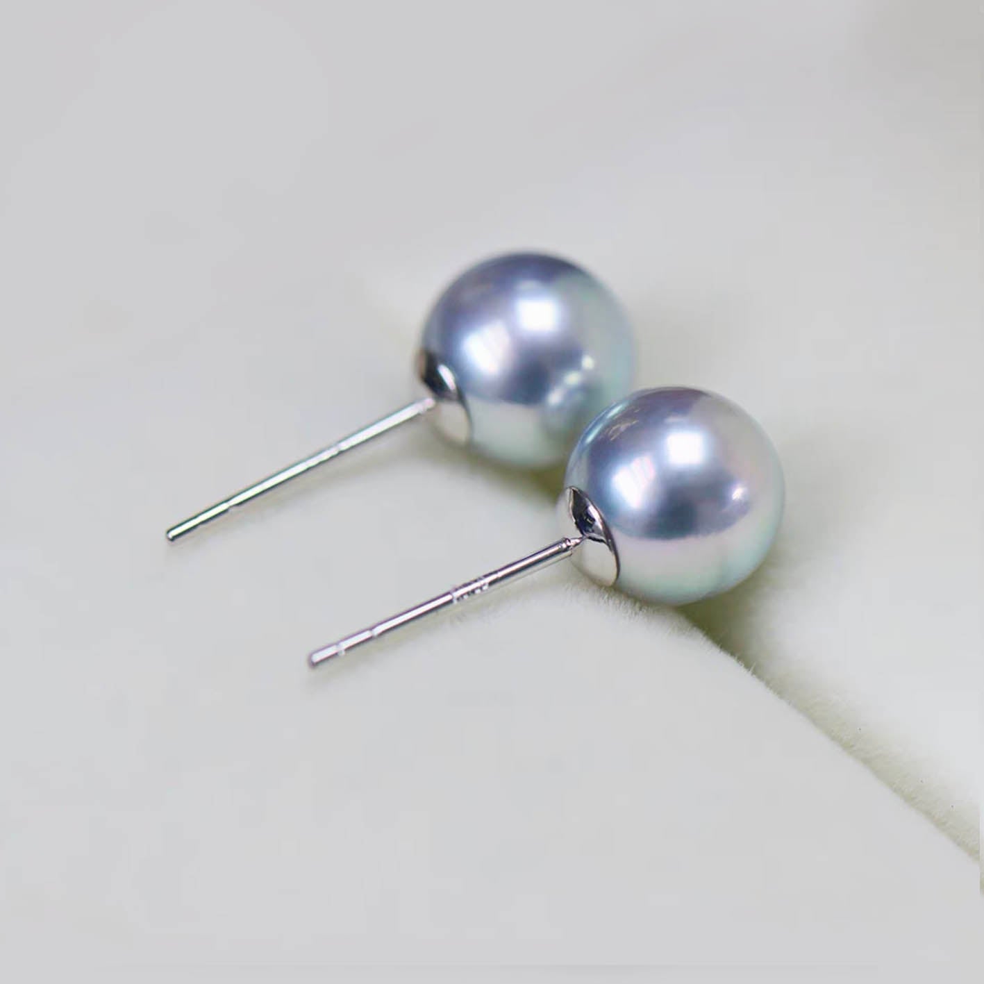 blue akoya pearl diamond earrings 18k white gold 