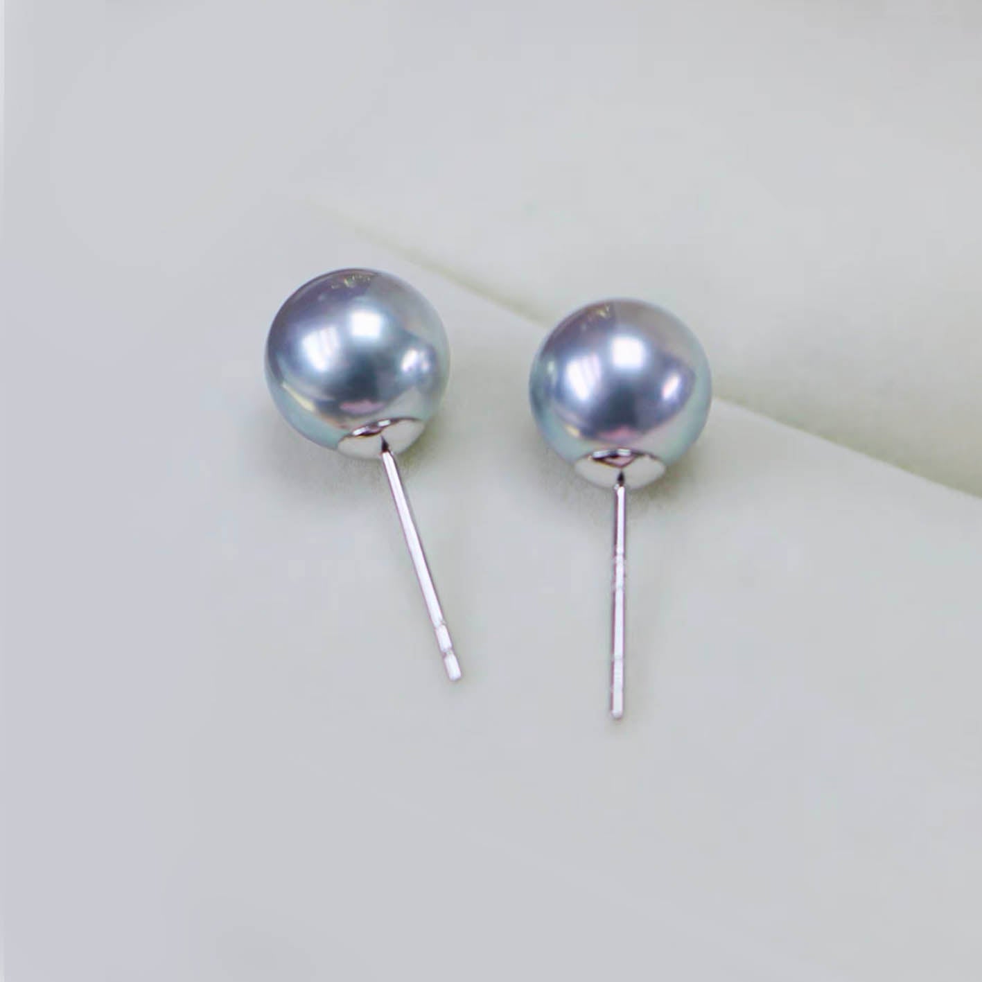 blue akoya pearl diamond earrings 18k white gold 