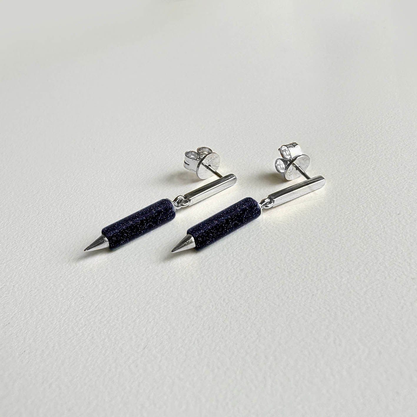 jullie blue sand stick earrings in 18k white gold plated sterling silver