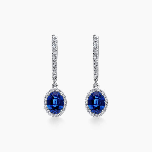 1.25ct blue sapphire diamond hoop earrings in 19k white gold