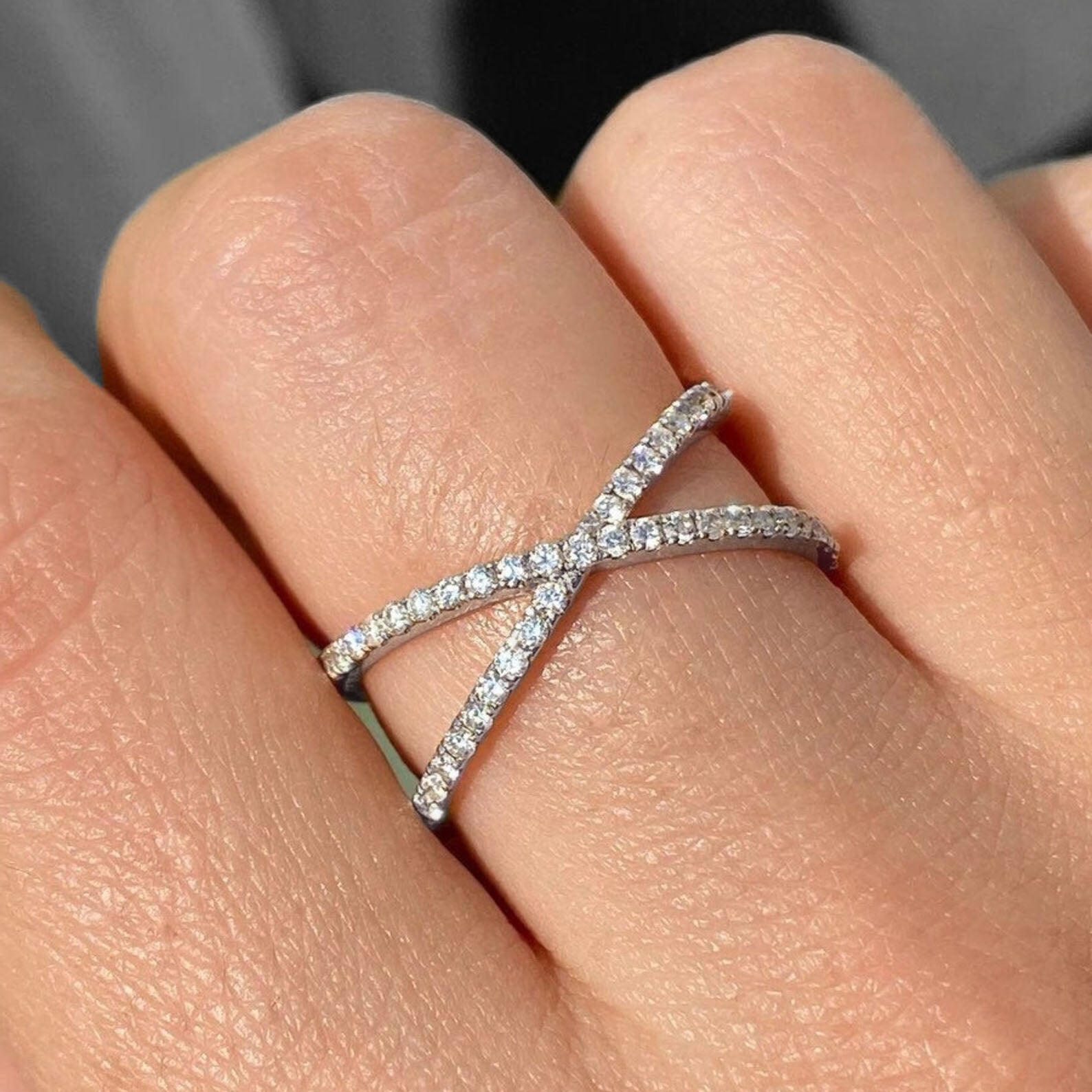 ooak cross diamond ring 18k white gold on hand