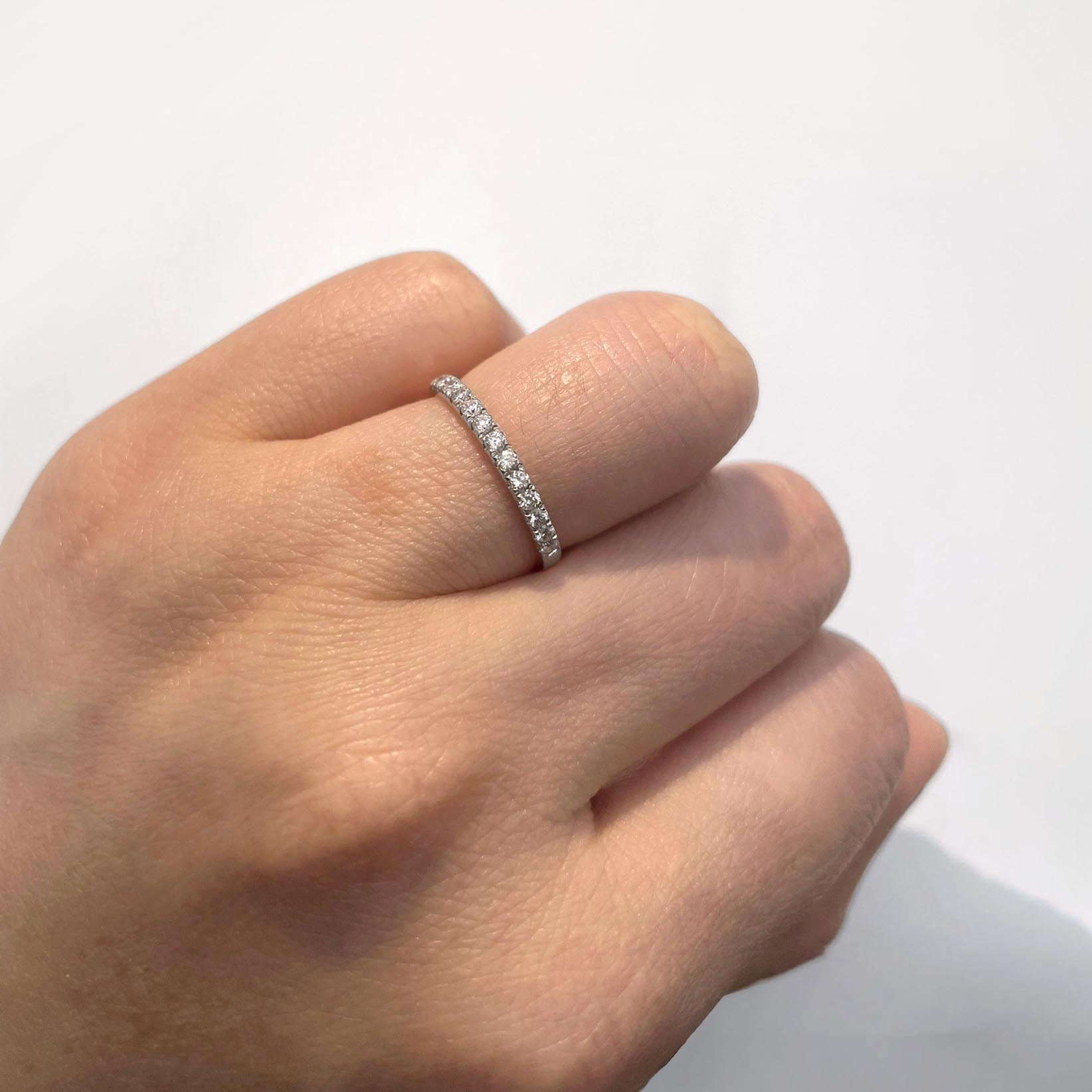 embrace 0.3ct half eternity ring 18k white gold on hand