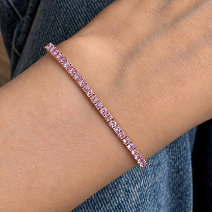 embrace pink sapphire tennis braclet in 18k pink gold on model