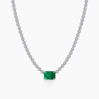 Emerald and Diamond Tennis Necklace in 18K White Gold