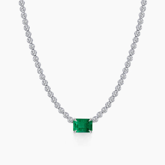 Emerald and Diamond Tennis Necklace in 18K White Gold