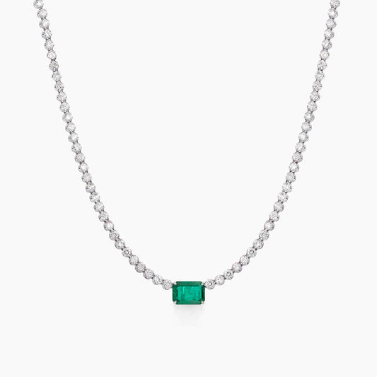4ct emerald diamond tennis necklact in 18k white gold