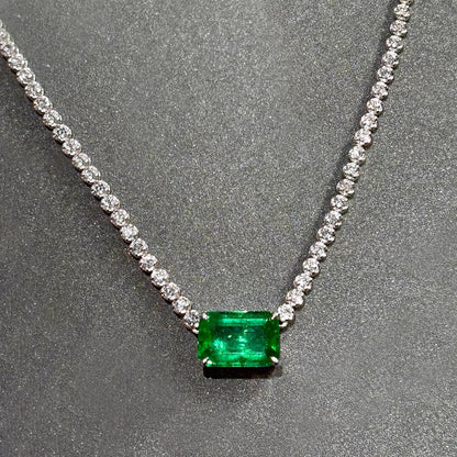 4ct emerald diamond tennis necklact in 18k white gold zoom