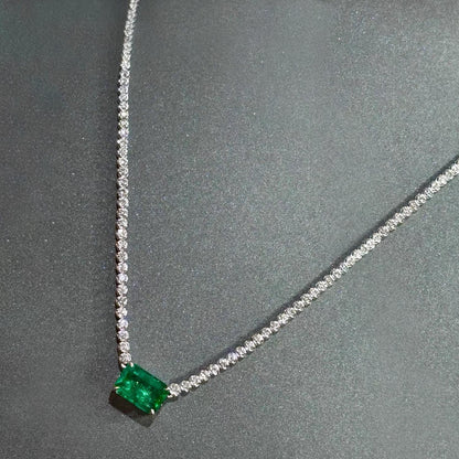 4ct emerald diamond tennis necklact in 18k white gold