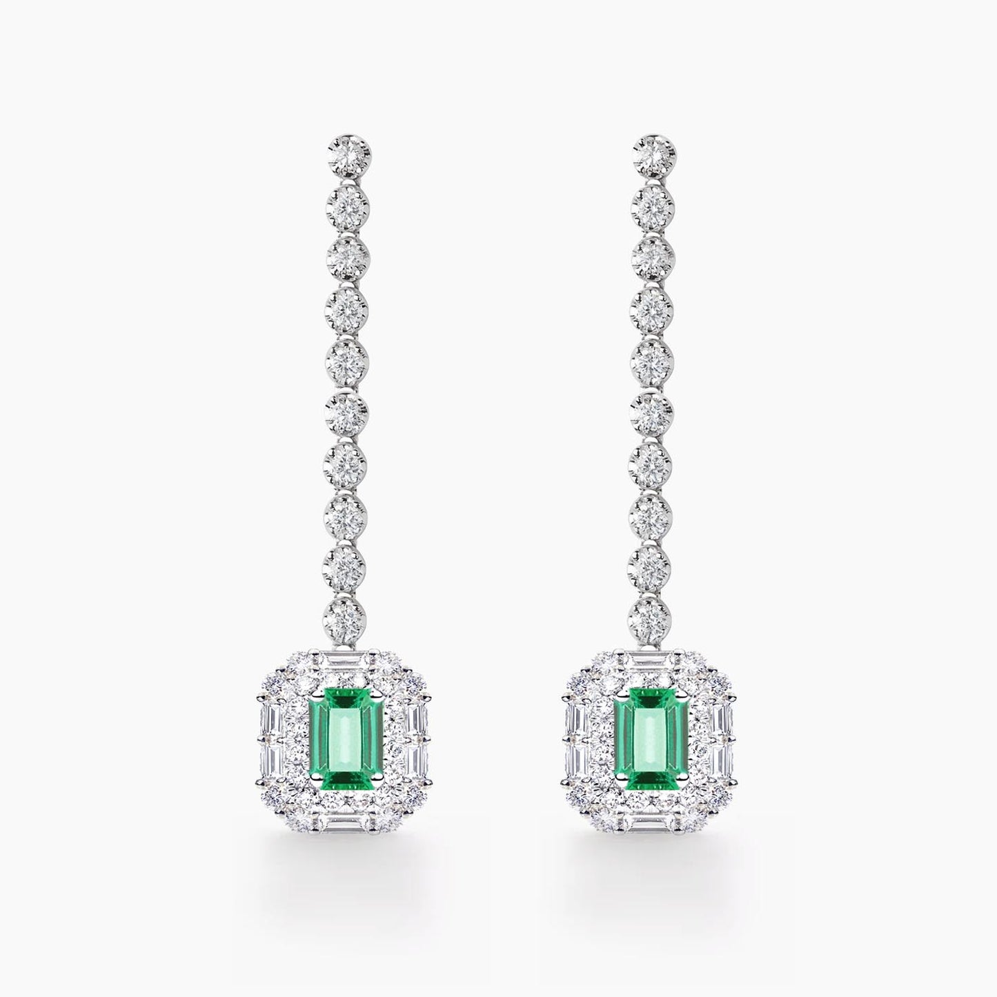 emerald diamond earrings 18k white gold