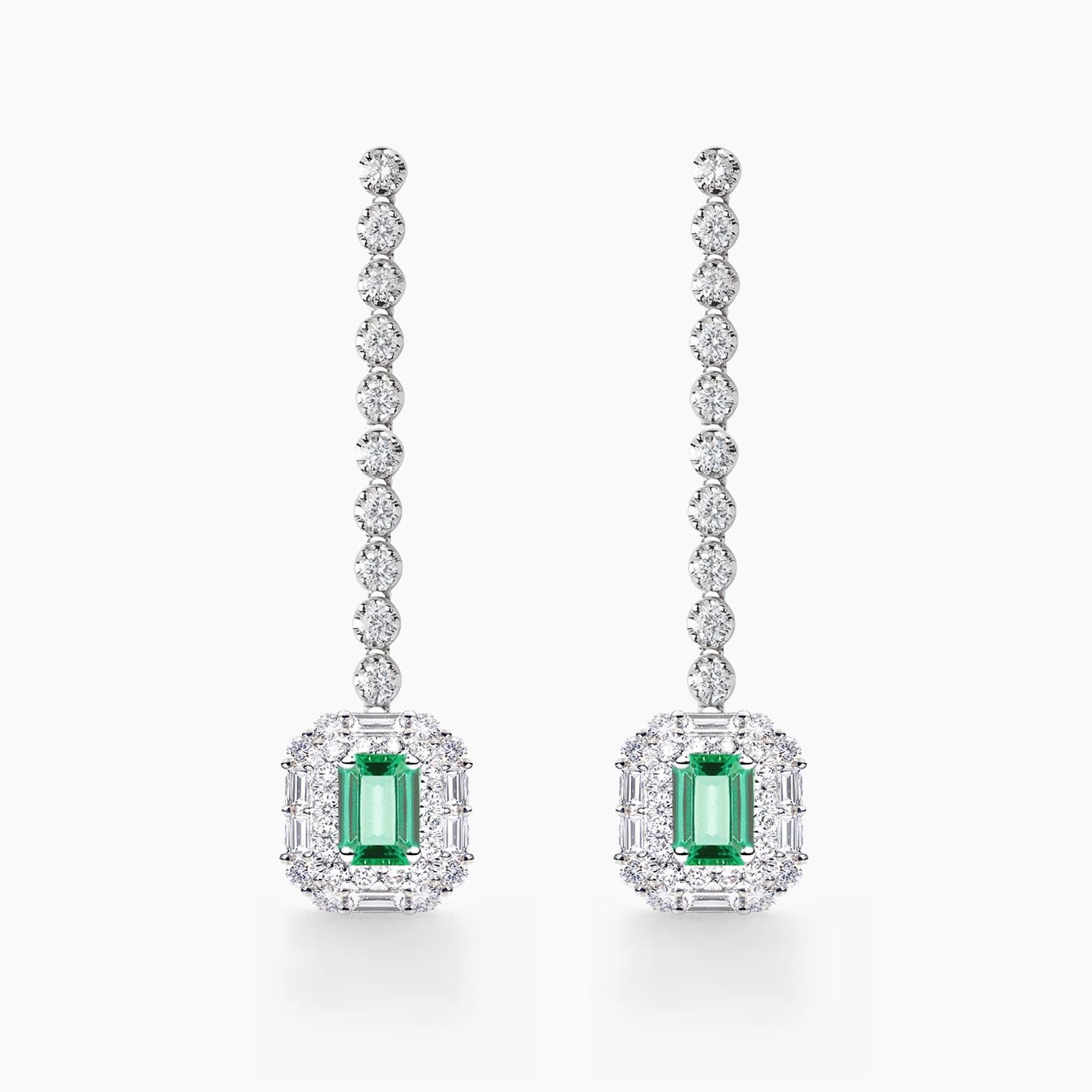 emerald diamond earrings 18k white gold