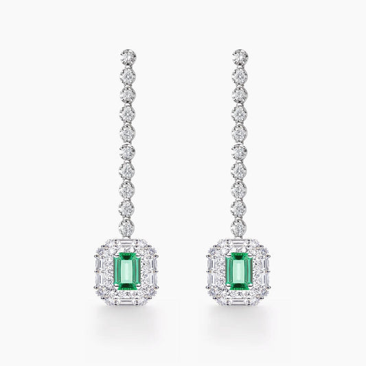 emerald diamond earrings 18k white gold