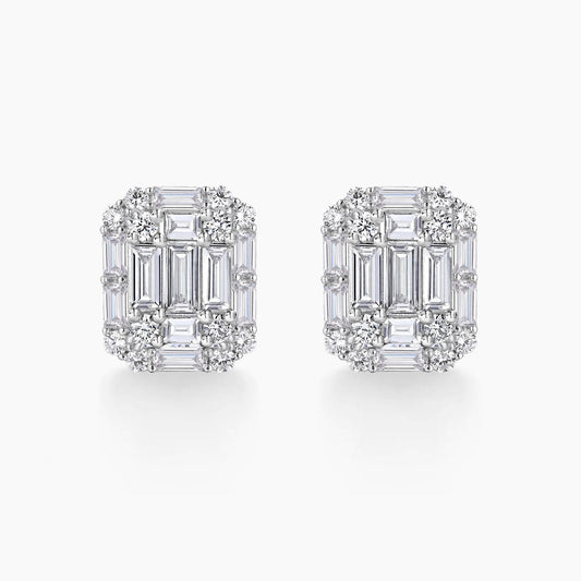 emerald shaped diamond earrings 18k white gold