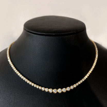 graduated tennis necklace 18k gold diamonds 3.0ct