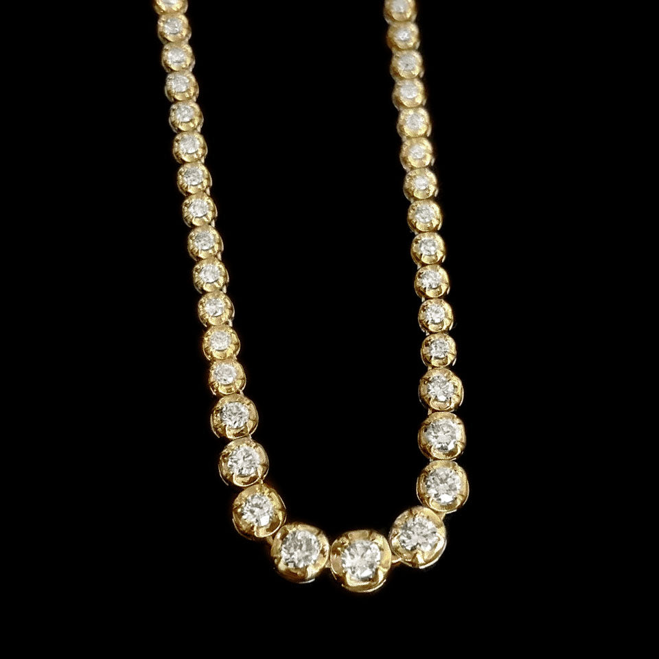 graduated tennis necklace 18k gold diamonds 3.0ct