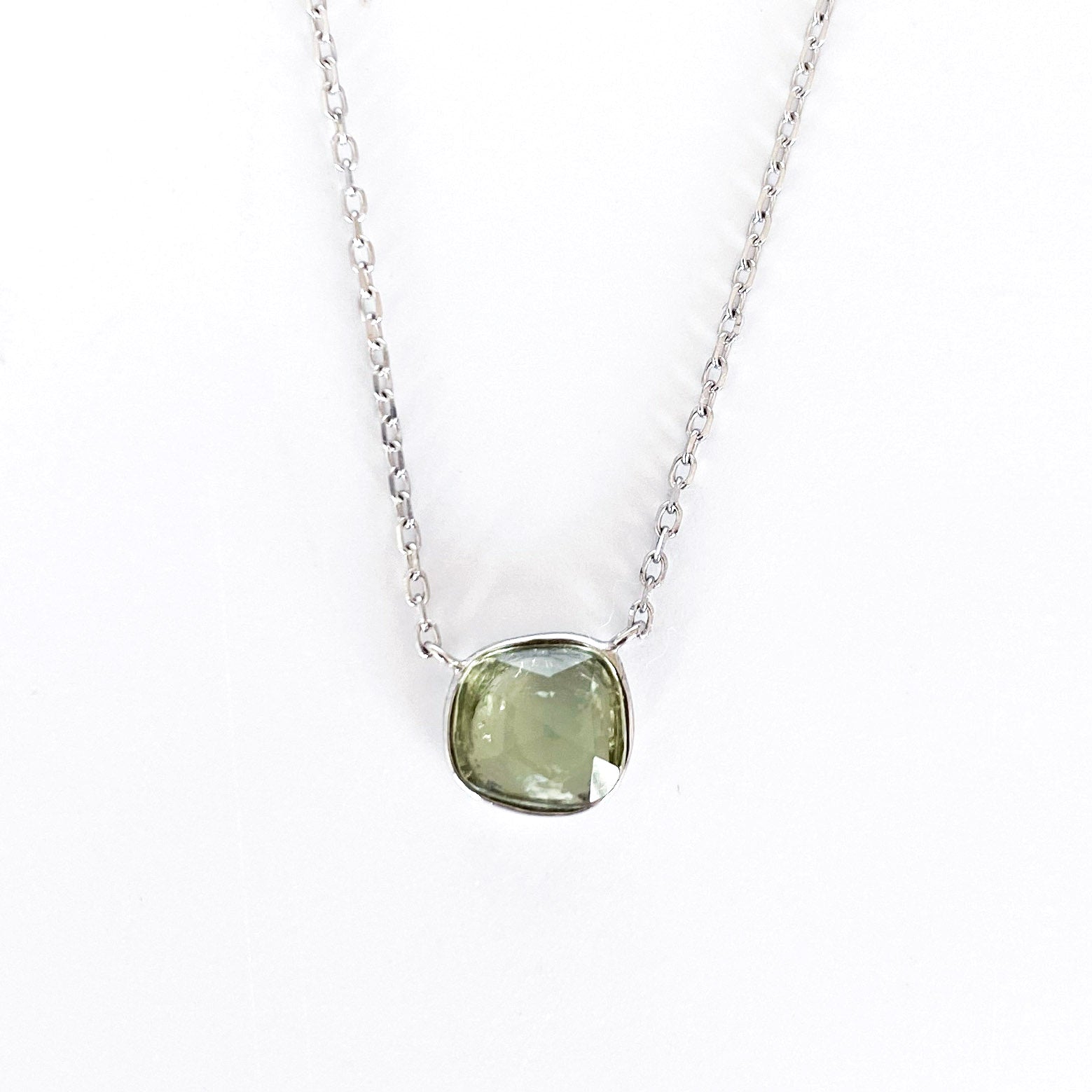 love more green sapphire necklace 18k white gold front