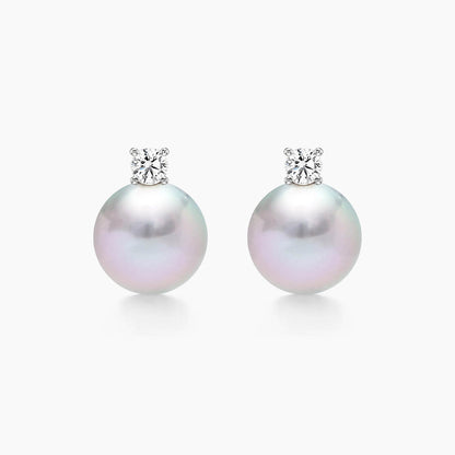 grey akoya pearl diamoon earrings in 18k white gold 