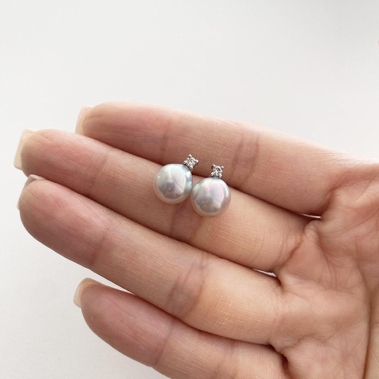 Grey Akoya Pearl Diamond Earrings in 18K White Gold Underwater
