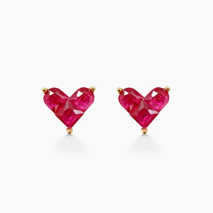 0.35ct ruby by heart earrings 18k gold