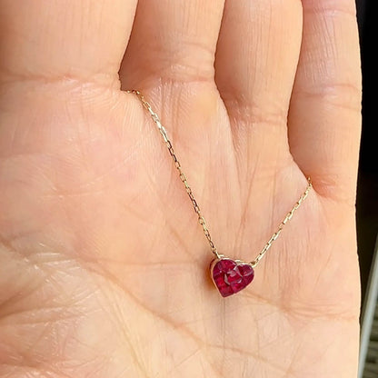 .5ct ruby by heart necklace 18k gold on hand