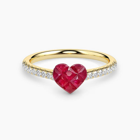 0.5ct ruby by heart diamond ring 18k gold