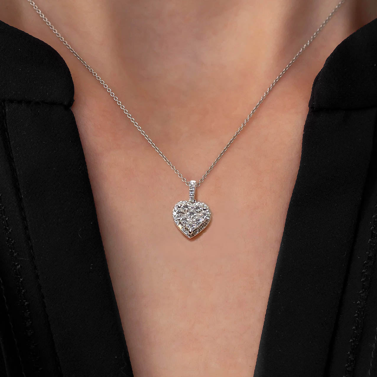 0.66ct heart to have diamond necklace 18k white gold on neck