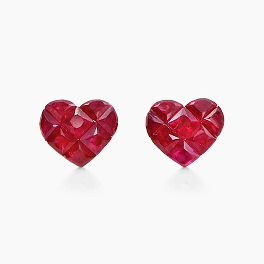 1ct ruby by heart earrings 18k gold