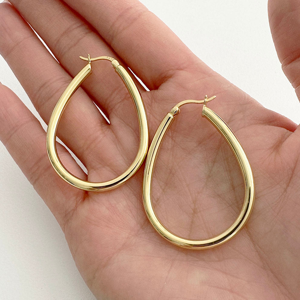 large hoop earrings 18k gold plated sterling silver on hand