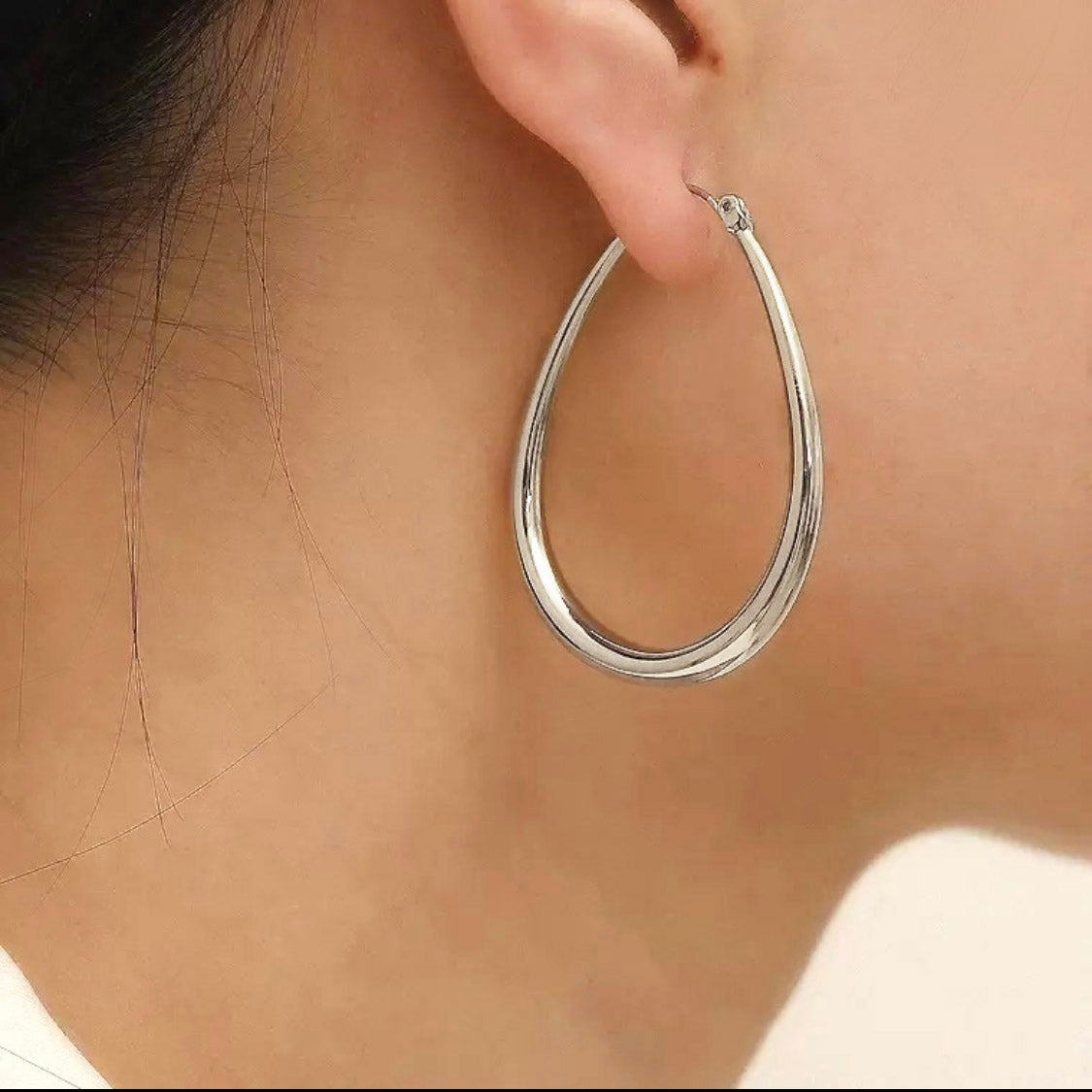 large hoop earrings 18k white gold plated sterling silver on ear