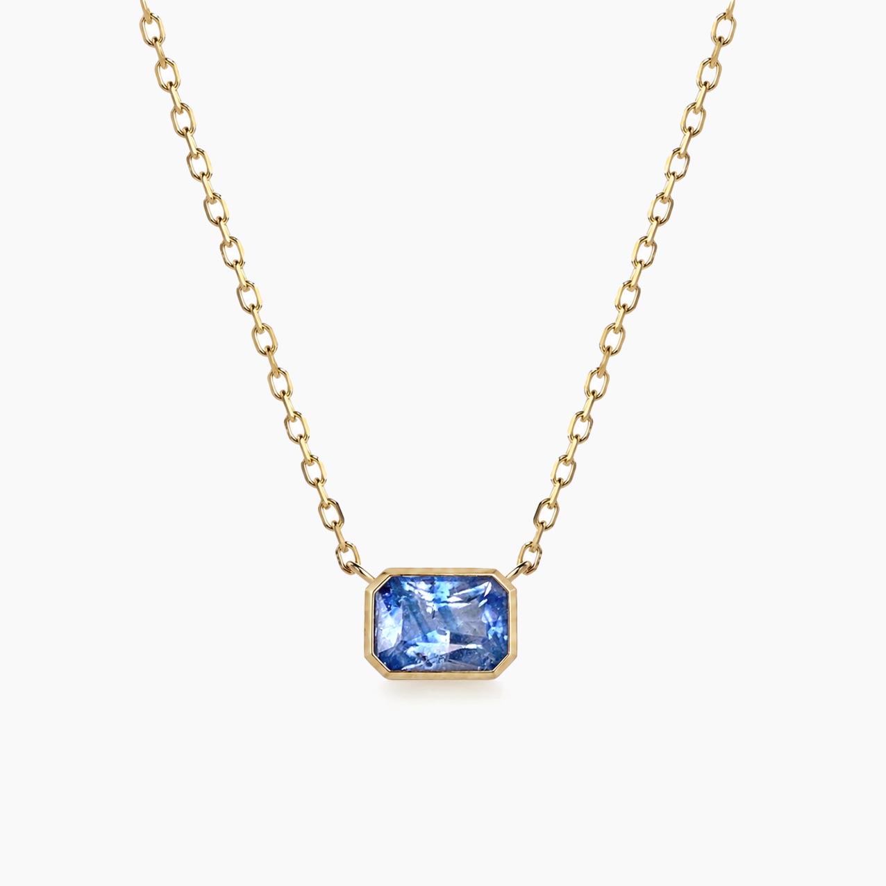 love more bezel set bi-color blue sapphire necklace in 18k gold