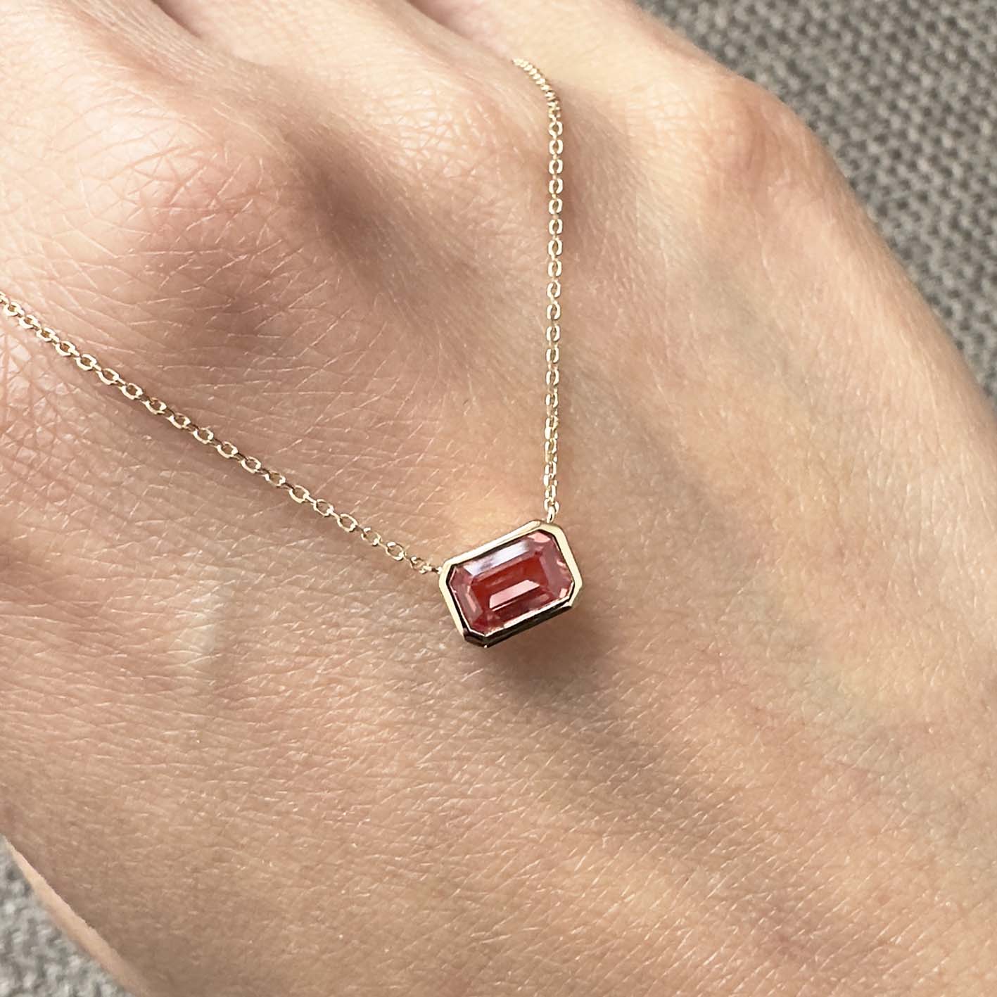 love more bezel set padparadscha sapphire necklace in 18k gold zoom in