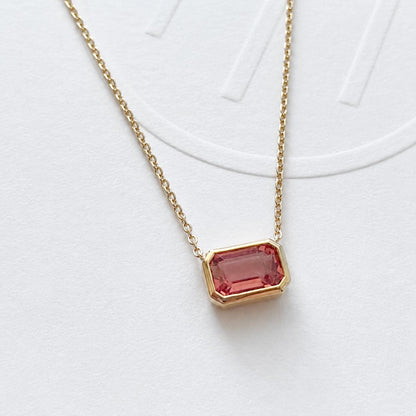 love more bezel set padparadscha sapphire necklace in 18k gold